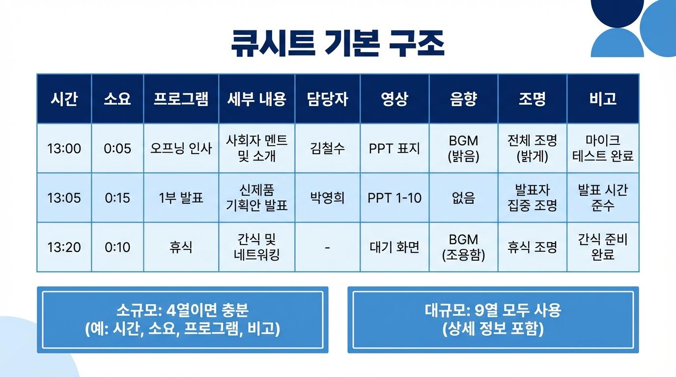 행사 큐시트 만들기: 현장에서 당황하지 않는 5단계
