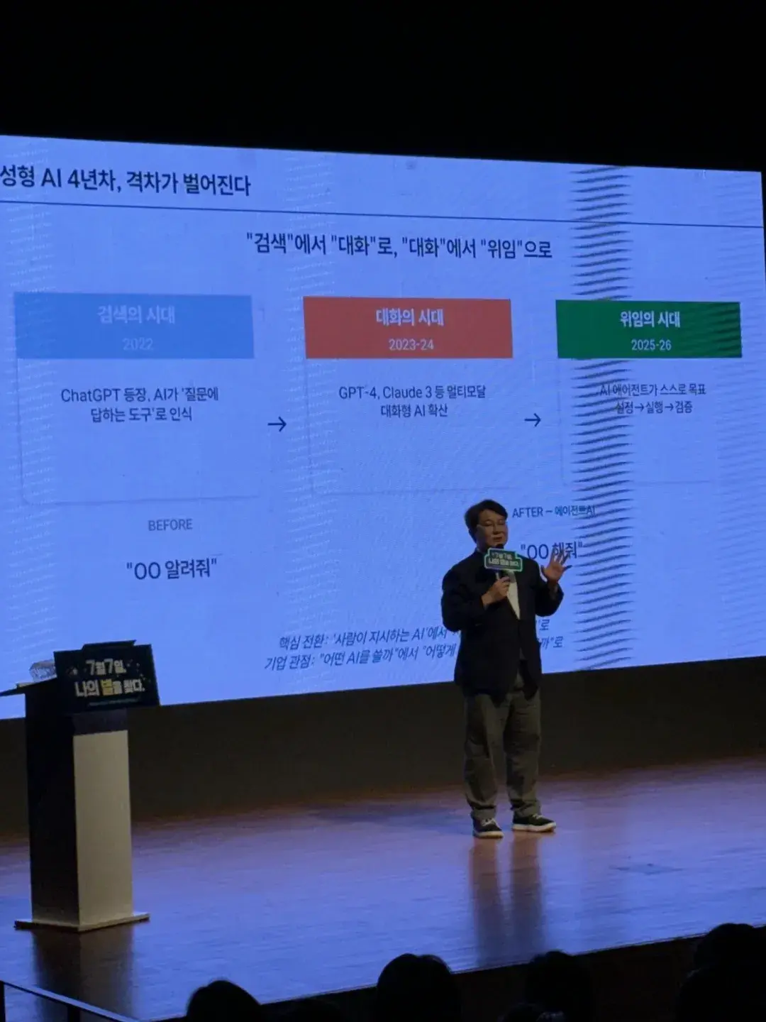 강사 발표 / 무대 위 강연, LED 배경